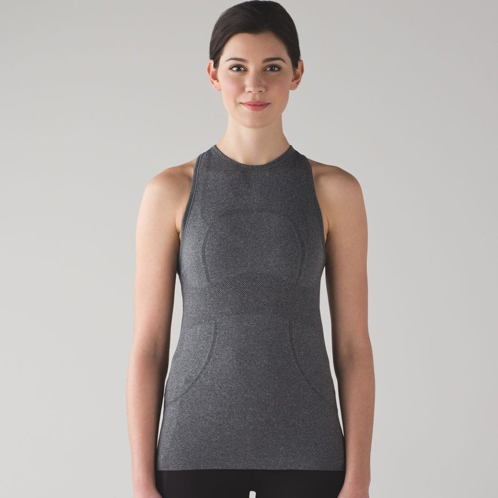 Lululemon Run Swiftly Tech Tank High Neck - Heathered Black Gray - Size 6 - EUC